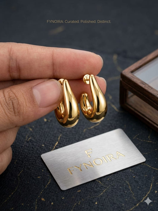 chunky gold teardrop hoop earrings