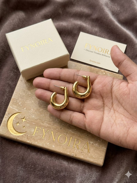 chunky gold teardrop hoop earrings